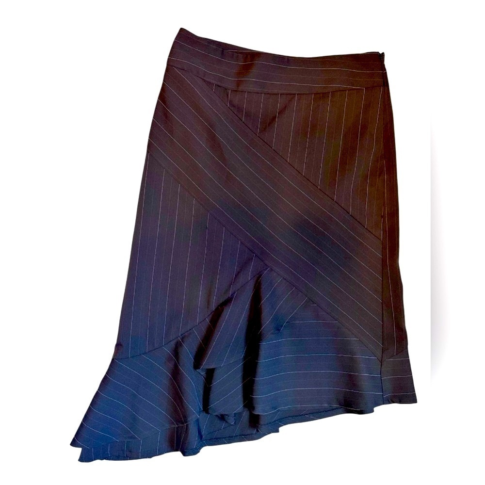 Bisou Bisou Black Pinstripe Midi Asymmetrical Skirt. Corporate,Corpcore, Size 2